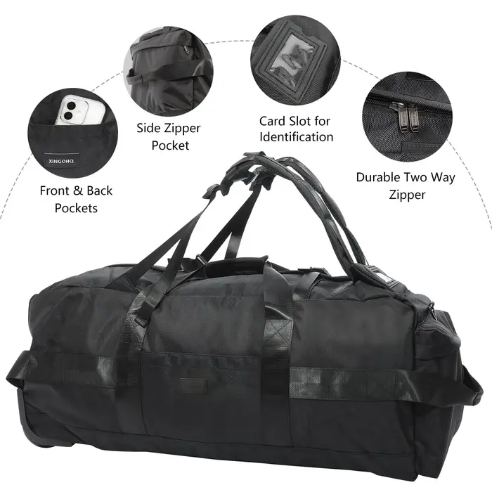 Sac de sport roulant 80L avec roulettes Sac de voyage pliable robuste de 31 pouces Bagage