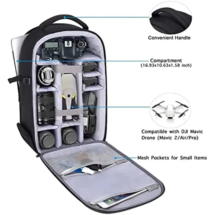 Sac à dos pour appareil photo de photographie DSLR, coque rigide étanche de 15 à 16 pouces avec supp
