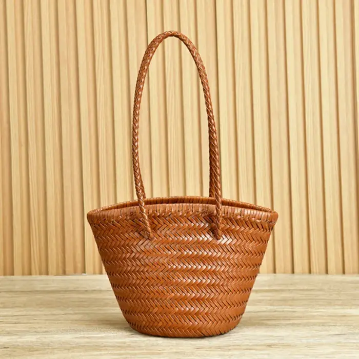 Sac seau en cuir vintage fait à la main, fourre-tout de plage de voyage