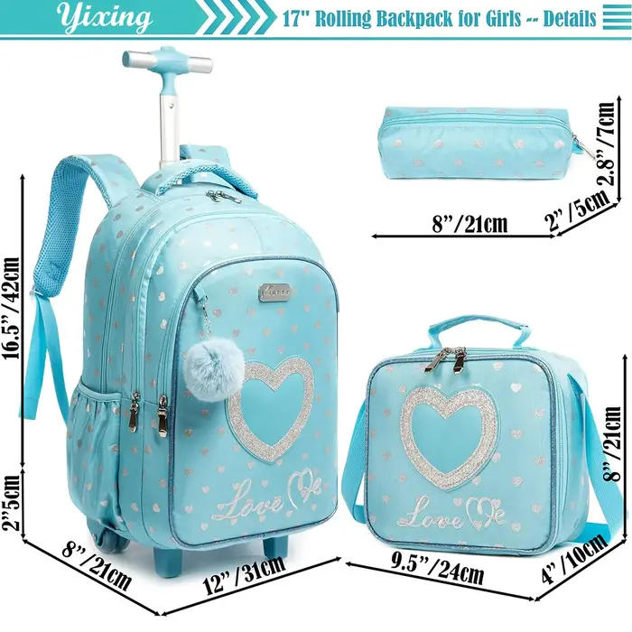 Ensemble de sac à dos à roulettes pour enfants avec boîte à lunch