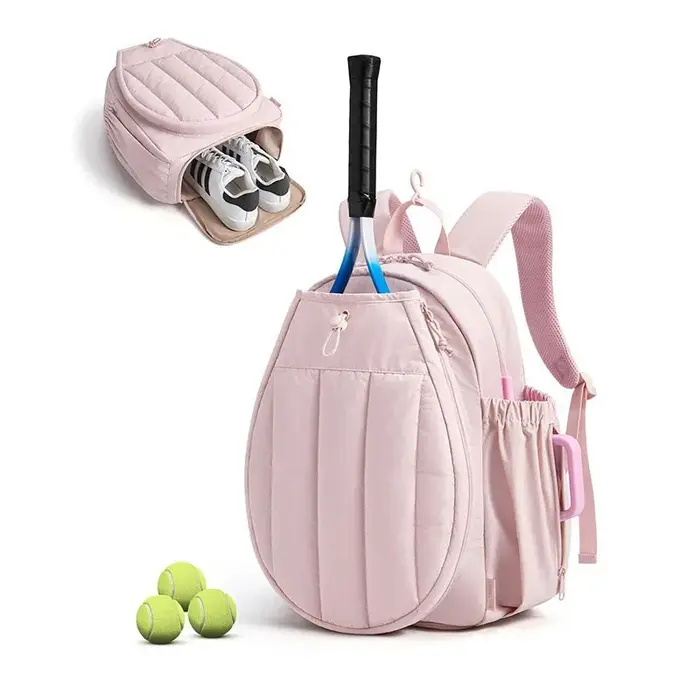 Sac de raquette rose 20L pour 2 raquettes de tennis, sac à dos portable pour raquettes de badminton