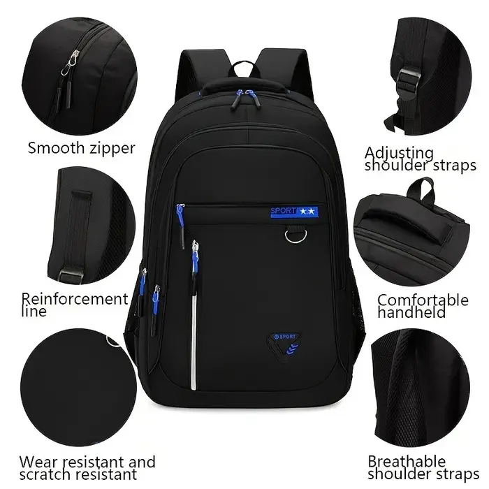 Sac à dos noir sportif tendance avec détails multicolores pour un usage quotidien