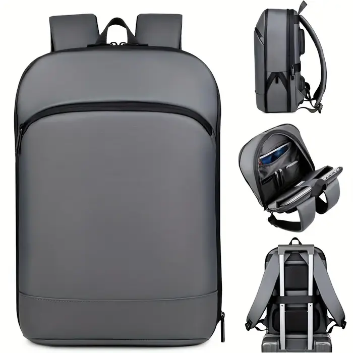 Un sac à dos d'affaires uni pour hommes avec une sangle de bagage pour les déplacements domicile-travail.