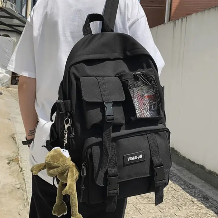 Sac à Dos d'École en Nylon Noir pour Femme
