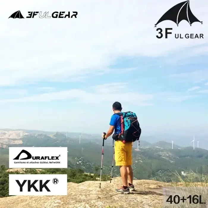 3F UL Gear Sac à dos de randonnée léger et étanche 40 + 16L Camping en plein air Voyage Escalade Trekking Sac à dos avec sangle réglable