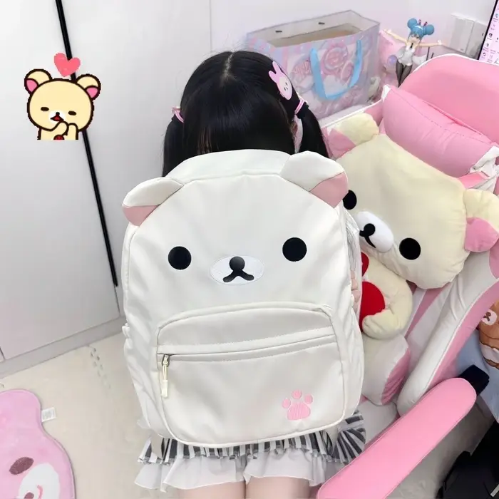 Dessin animé Rilakkumas sac à dos pour enfants Kawaii Korilakkuma broderie toile sac à dos grande ca