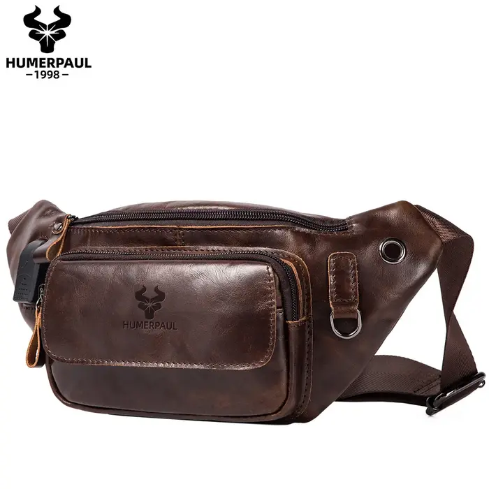 Sac de poitrine en cuir véritable pour homme