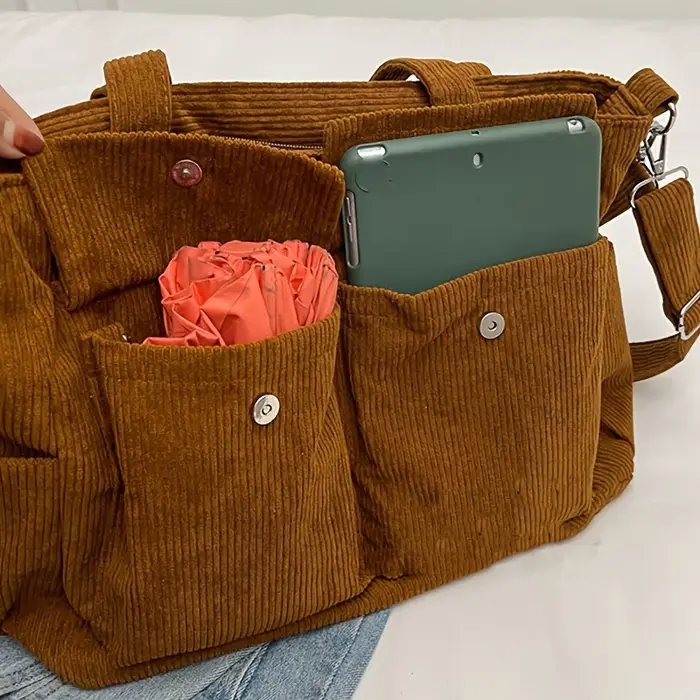 Sac fourre-tout en velours côtelé de grande capacité pour femmes