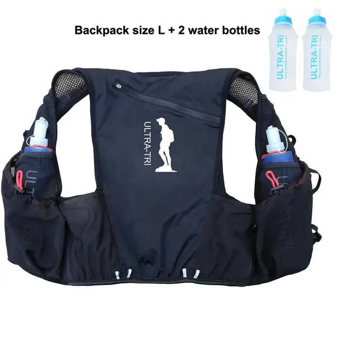 ULTRA-TRI Hydration Trail Running Sac à dos noir 10L avec 2 flacons souples