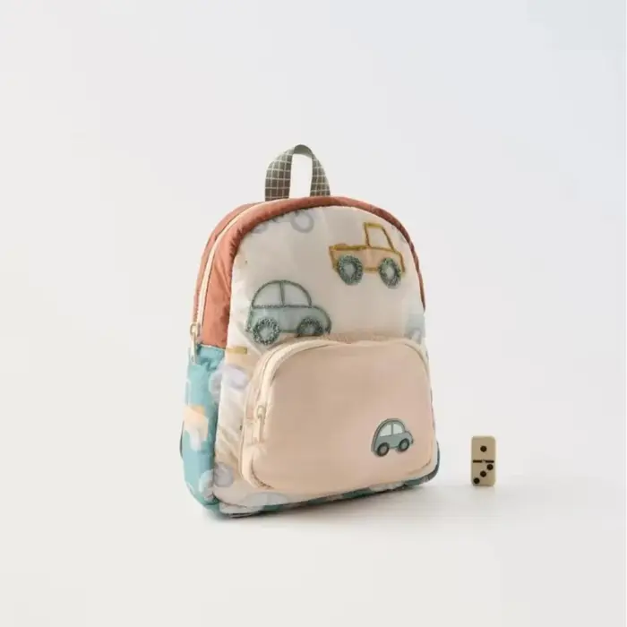 Sac à dos scolaire pour enfants avec broderie de voiture de dessin animé