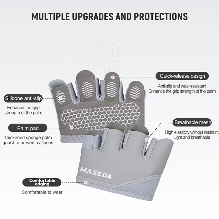 GETINFIT Gants de yoga et de fitness demi-doigts antidérapants pour l'entraînement en salle de sport, protection des mains, fins, respirants, anti-callosités