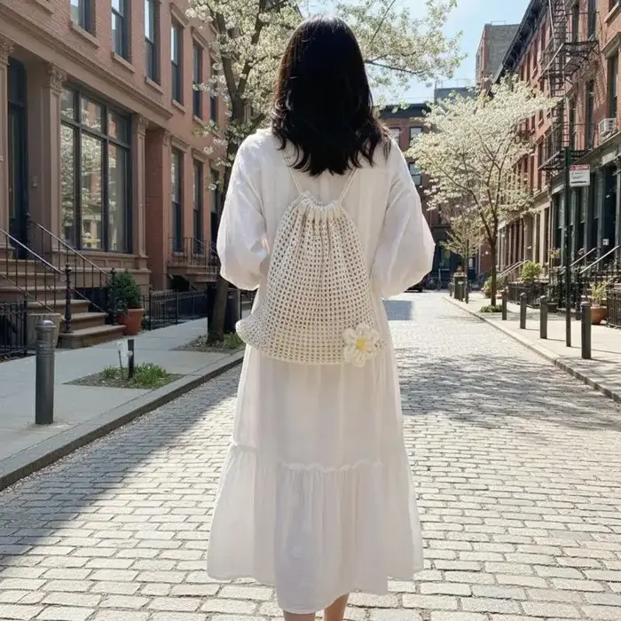 Sac à dos bohème tendance en crochet, couleur unie, idéal pour le shopping et les voyages