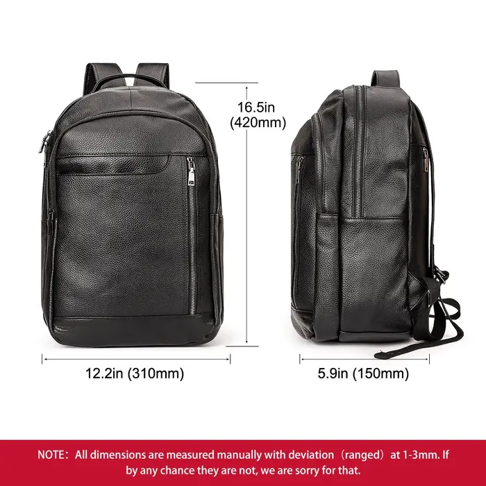 Sac à dos de voyage noir pour hommes, en cuir véritable, pour ordinateur portable, grande capacité,