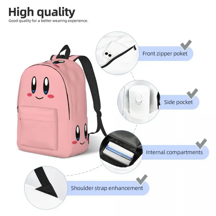 Sac à dos de jeu drôle Kirbys rose pour hommes femmes adolescent étudiant randonnée voyage sac à dos ordinateur portable sacs en toile cadeau