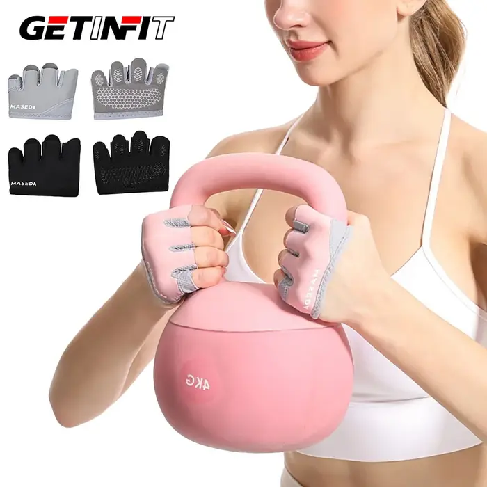 GETINFIT Gants de yoga et de fitness demi-doigts antidérapants pour l'entraînement en salle de sport, protection des mains, fins, respirants, anti-callosités