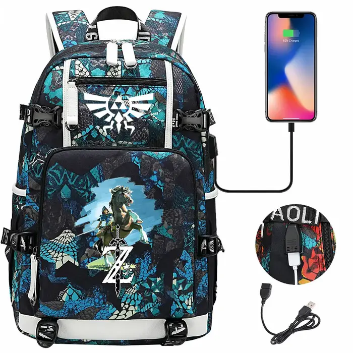 Zeldas Mochila USB grande capacité étudiant cartables femmes hommes ordinateur portable voyage sac à dos garçons filles enfants retour à l'école livre sacs