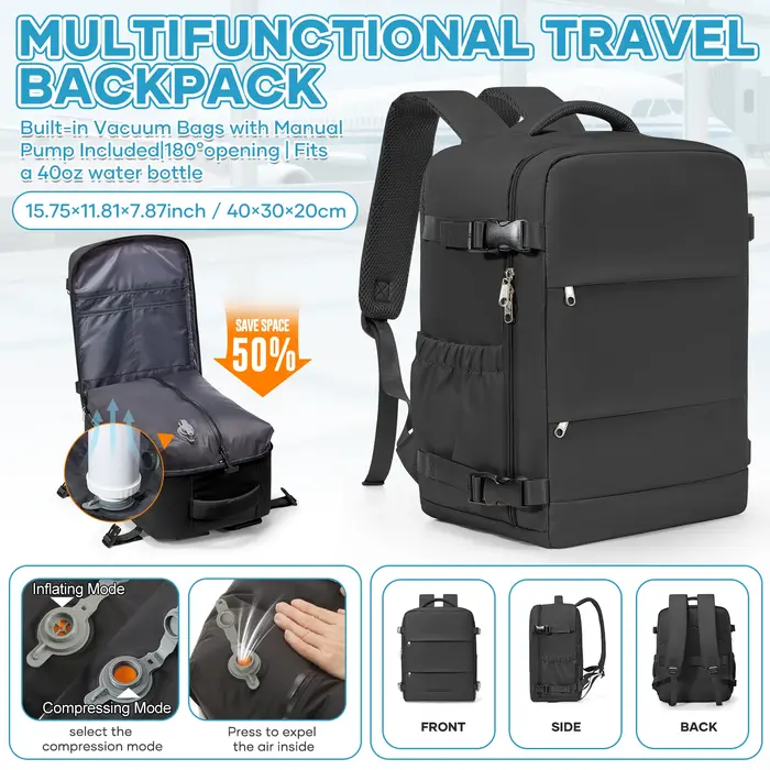 Sac à dos de voyage sous vide, bagage cabine Ryanair 40x30x20, sac à dos de voyage à main, sac à dos