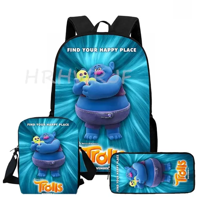 Lot de 3 sacs à dos Trolls légers pour garçons et filles