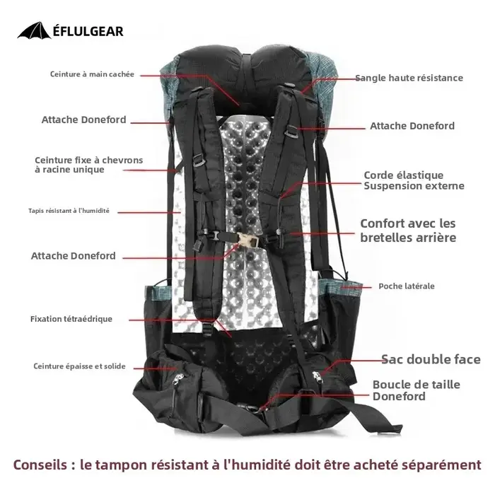3F UL Gear Sac à dos de randonnée léger et étanche 40 + 16L Camping en plein air Voyage Escalade Trekking Sac à dos avec sangle réglable