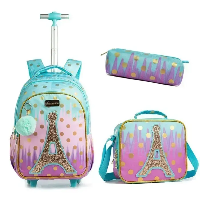 Ensemble de sac à dos à roulettes pour enfants avec boîte à lunch, sac à dos scolaire à roulettes, s