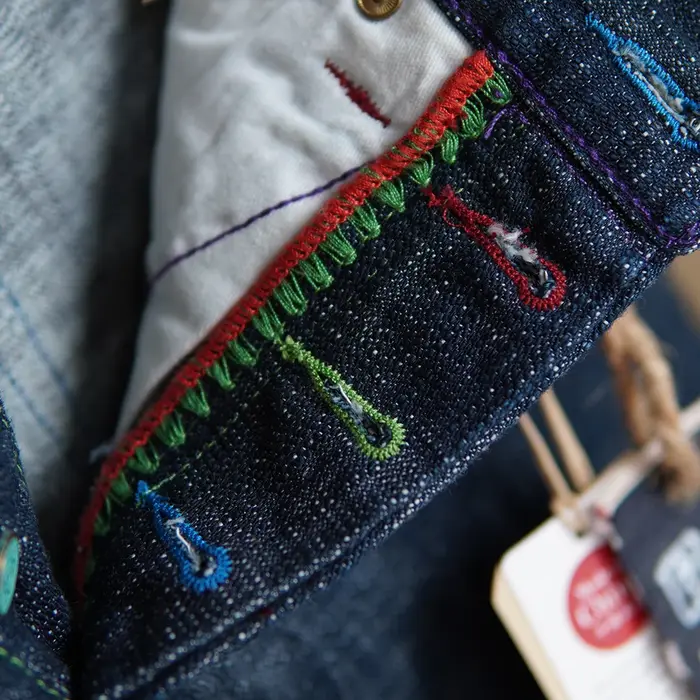 Jean en Denim à lisière rouge pour hommes, teinture végétale, 14oz, fil torsadé à la main, bleu Libo