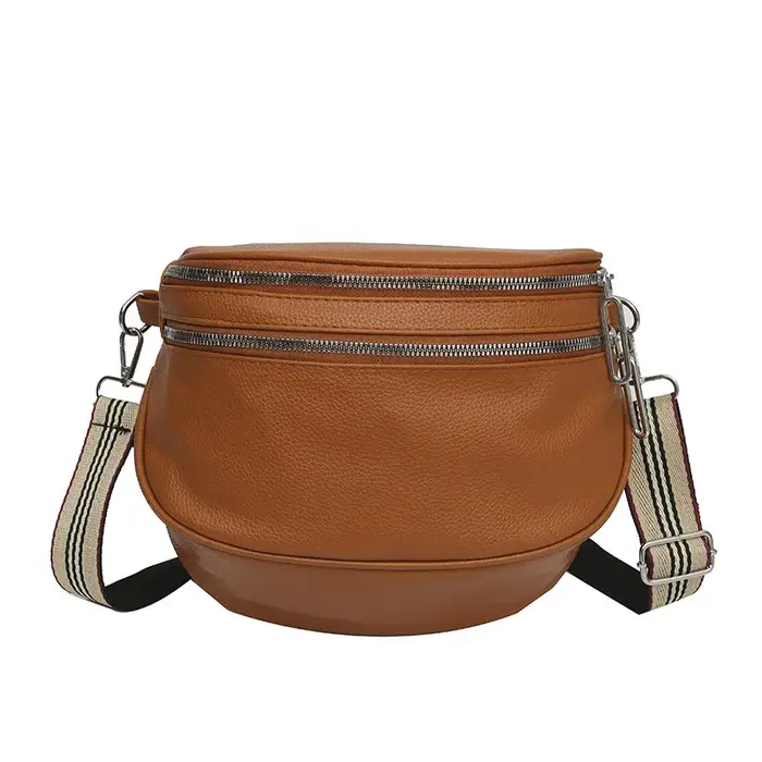Élégant couleur unie en cuir PU Fanny Packs pour femmes Double fermetures éclair conception taille sac femme