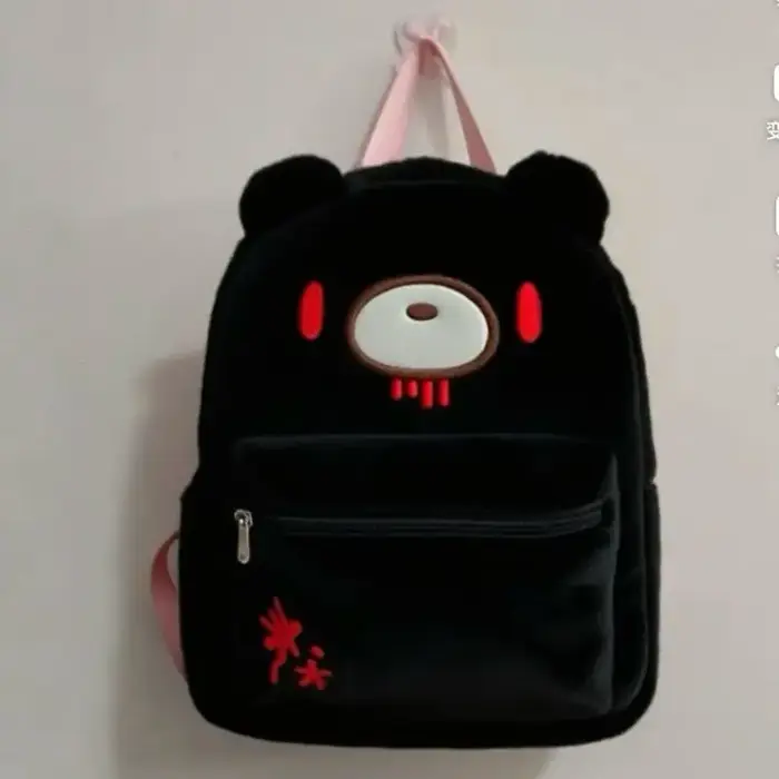 Sac à dos ours rose sang de dessin animé, sac d'école ours violent rose pour filles et garçons, sac