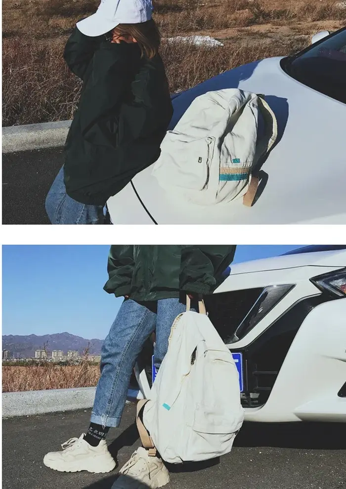 Sac à dos d'école rétro chic en coton pour adolescent
