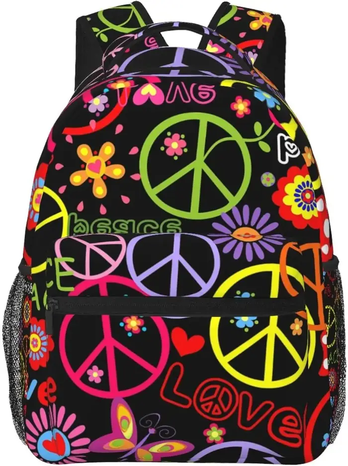 Sac à dos Hiphelicopter Peace avec plusieurs poches, sac à dos décontracté, sac à dos pour ordinateu
