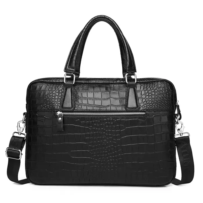 Sac pour ordinateur portable en cuir véritable gaufré crocodile