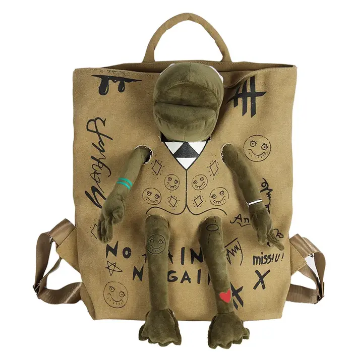 Sacs à dos pour femmes Graffiti incrusté peluche grenouille monstre Zip grande capacité école sac à dos hommes voyage réglable sac à dos en plein air