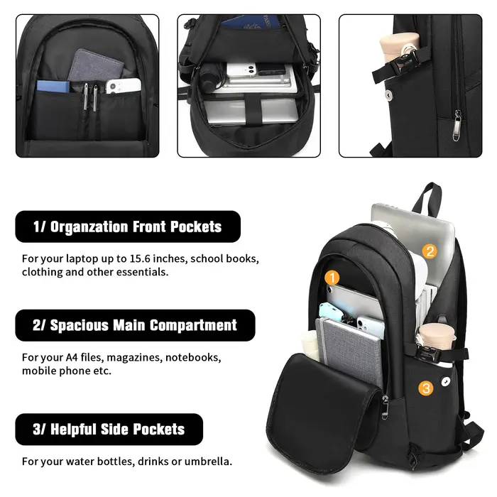 Sac à dos pour ordinateur portable KONO 15,6 pouces, étanche, antivol, pour affaires, école, voyage