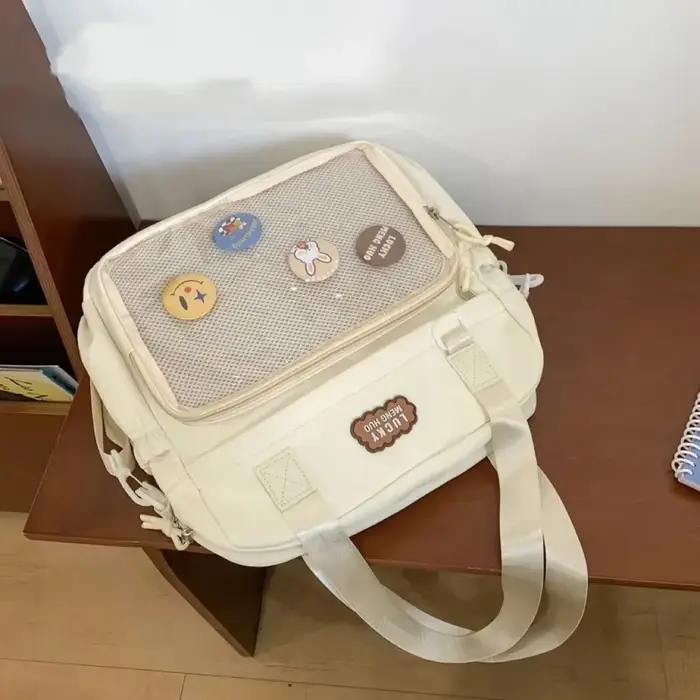 Y2K-Sac à dos Ita pour femme, sac à dos avec badge bricolage, poche transparente pour fille, sac à m