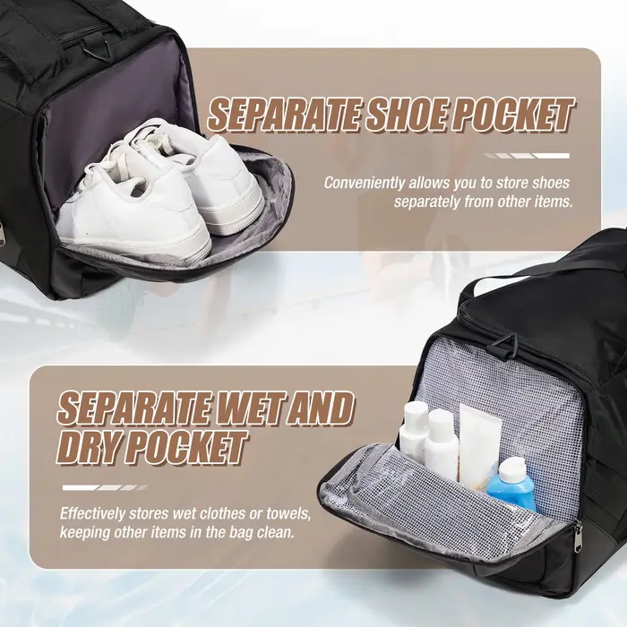 Sac de sport grande capacité 40L pour hommes, sac de fitness portable, sac bandoulière ou sac à dos, idéal pour les courts séjours, séparation sec/humide