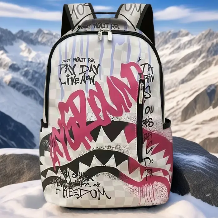 Sac à dos de style hip-hop urbain avec motifs peints au pistolet, un sac de transport élégant pour l