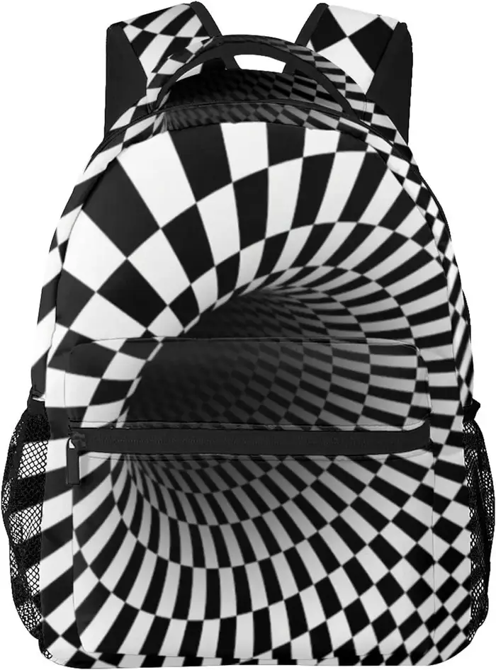 Sac à dos à carreaux noir et blanc pour hommes et femmes