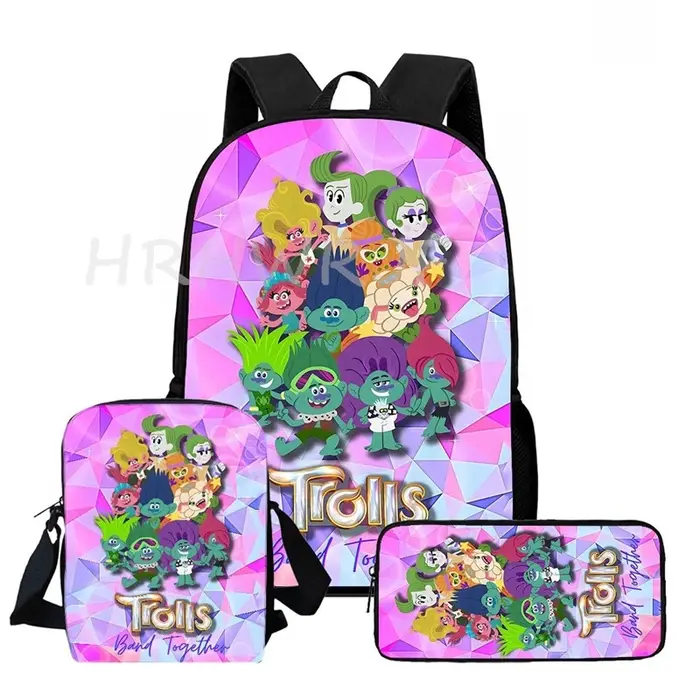 Lot de 3 sacs à dos Trolls légers pour garçons et filles