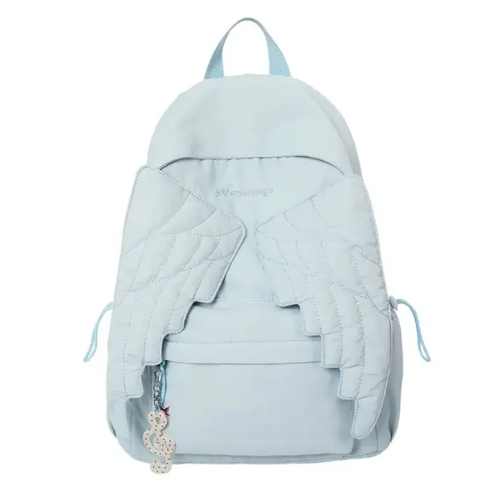 Sac à dos en nylon Sweet Wings pour femmes, grande capacité, léger, pour étudiantes, style girly, couleur unie, sac à bandoulière, sac à dos