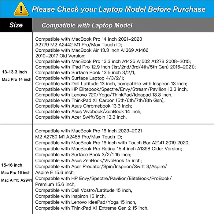 Sacoche pour ordinateur portable 13.3 14 15 16 17.3 pouces