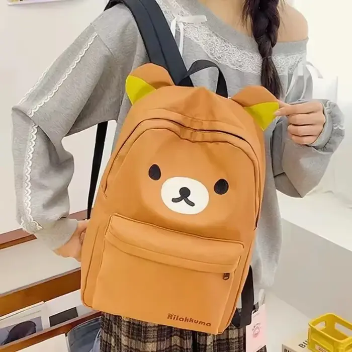 Sac à dos Kawaii Rilakkuma Ours Mignon Grande Capacité Anime Dessin Animé Sac à Dos Élégant pour Étudiant Sac d'école Sacs à Bandoulière Cartable