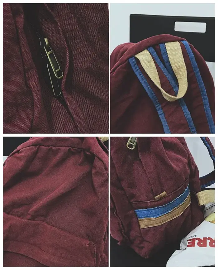 Sac à dos d'école rétro chic en coton pour adolescent