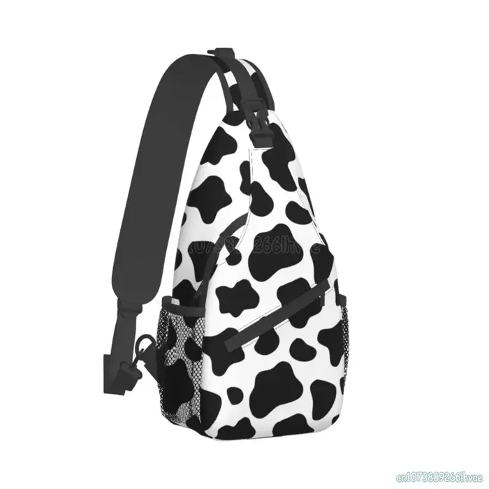 Sac à dos à bandoulière imprimé vache noir et blanc