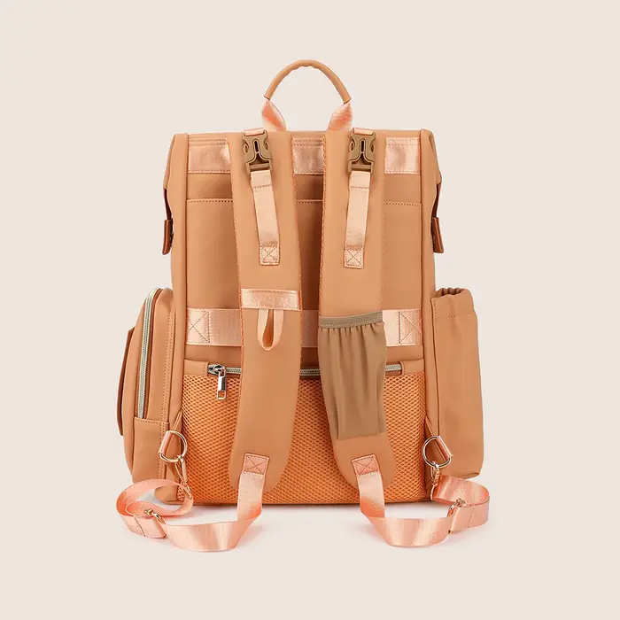 Sac à couches marron clair, sac à dos minimaliste, poches à plusieurs niveaux, Texture Premium, multi-transport pour maman, soins de bébé, usage quotidien
