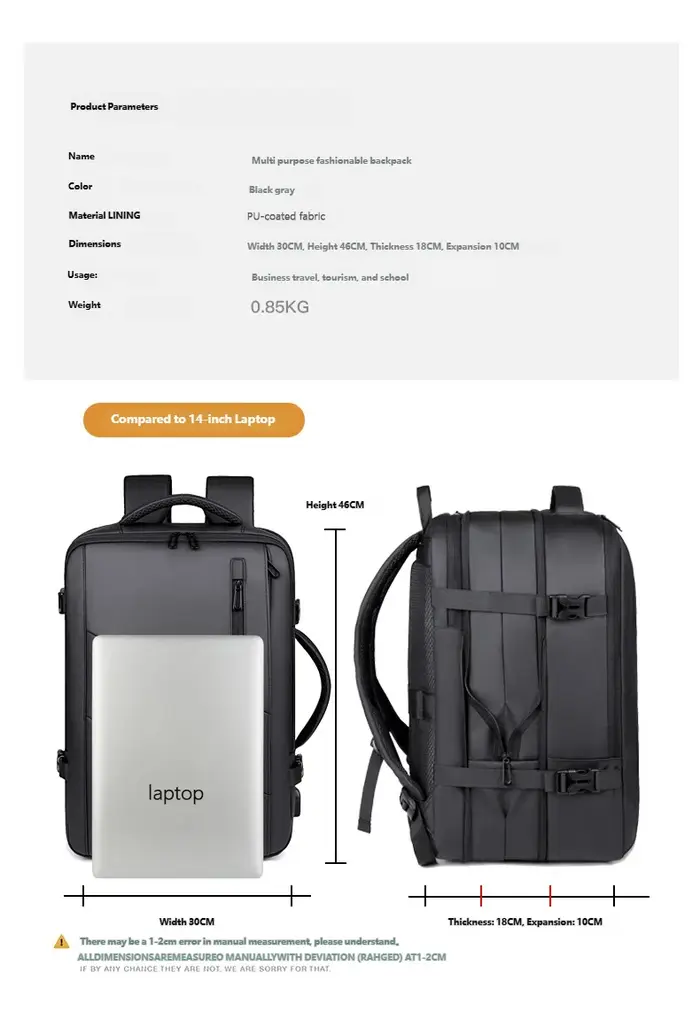 Sac à dos de voyage professionnel unisexe pour ordinateur portable