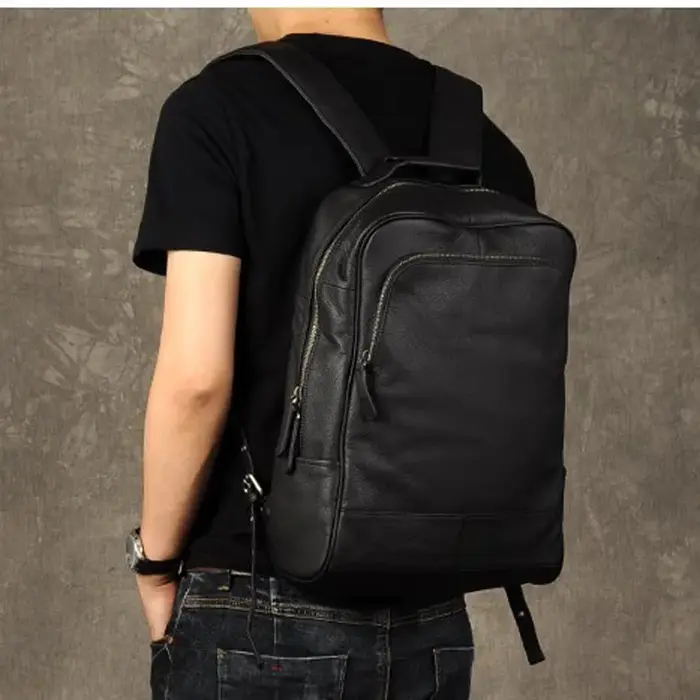 Sac à dos en cuir véritable pour homme, accessoire de bonne qualité, à la mode, pour l'école, tous l