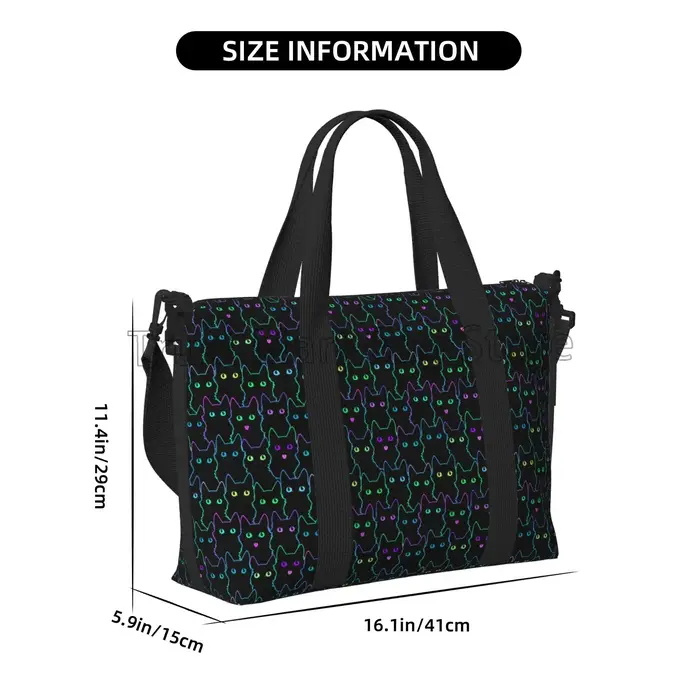 Sac polochon de voyage avec chats noirs de dessin animé mignon