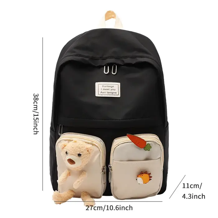 TINYAT Kawaii Bear sac à dos 15.6 pouces grande capacité adolescents pour femmes sac d'école léger s