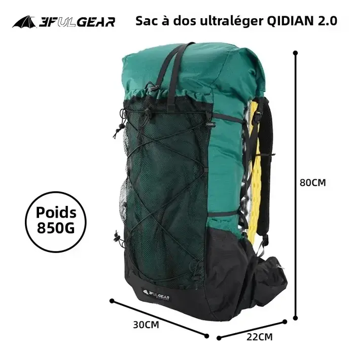 3F UL Gear Sac à dos de randonnée léger et étanche 40 + 16L Camping en plein air Voyage Escalade Trekking Sac à dos avec sangle réglable