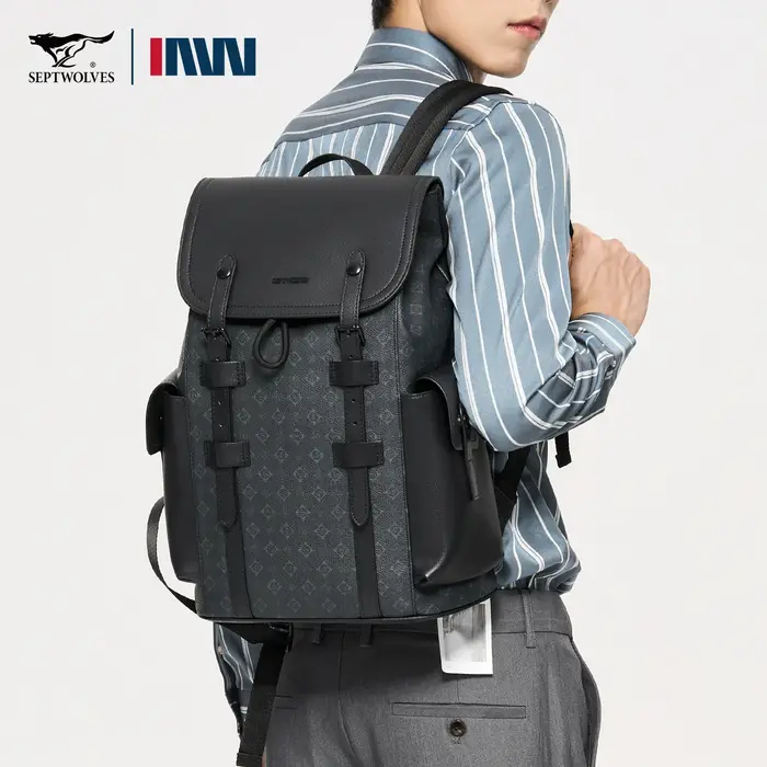 Septwolves haute qualité affaires imprimé sac à dos en cuir homme concepteur cordon Flip monogramme 
