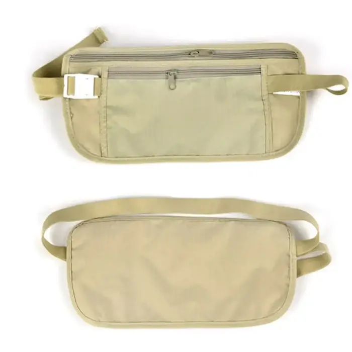 Sac banane discret en tissu, pochette de voyage antivol, ceinture porte-monnaie, portefeuille, sac de poitrine de sécurité pour passeport